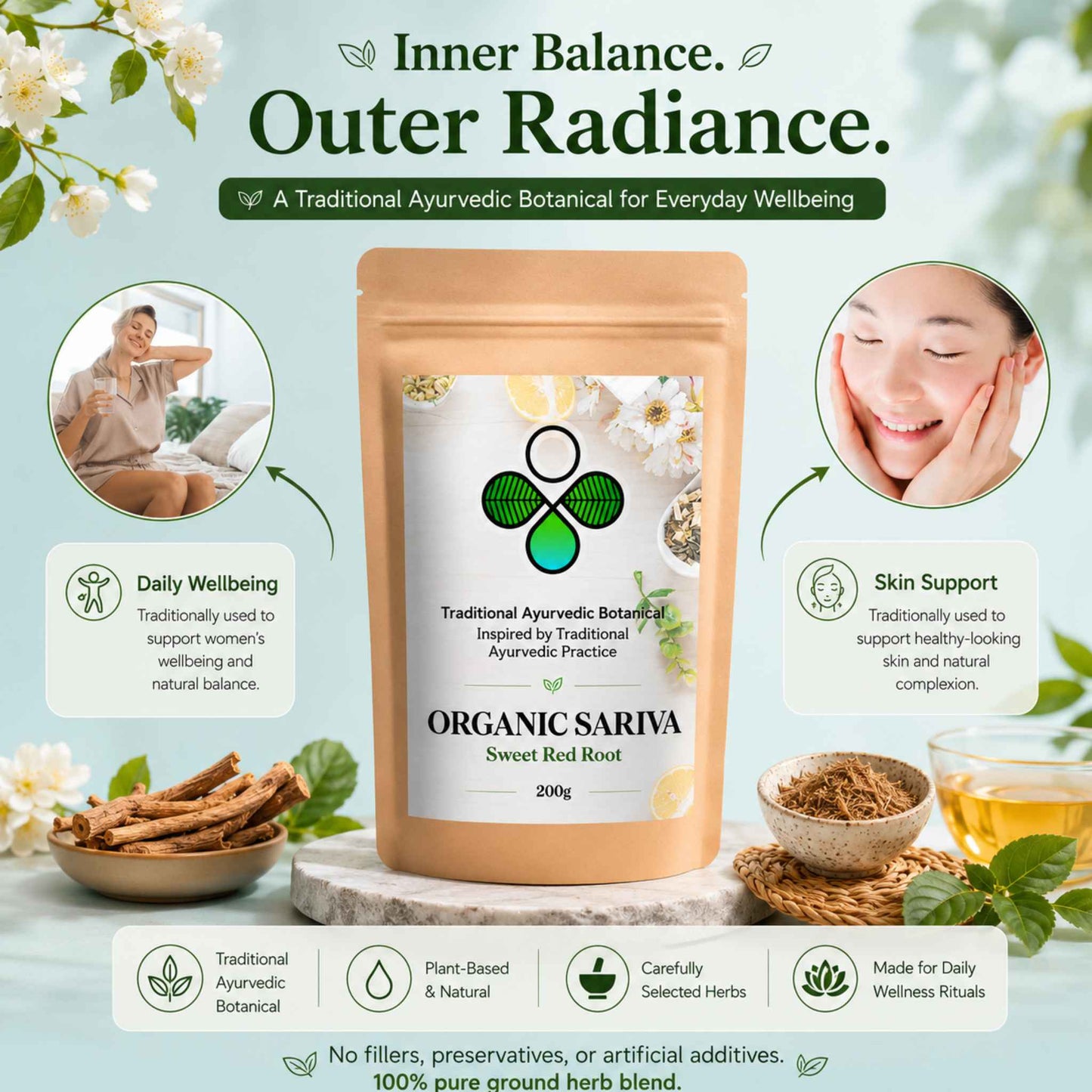 Organic Indian Sarsaparilla (Sariva) – Ayurvedic Cooling Herb for Skin Radiance & Natural Glow