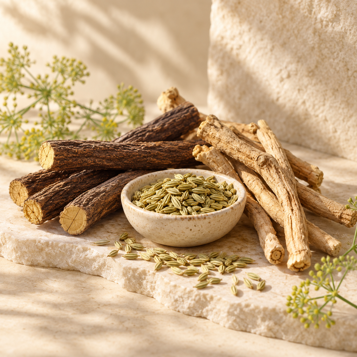 Licorice Ashwagandha and Fennel traditionally valued for moistening qualities