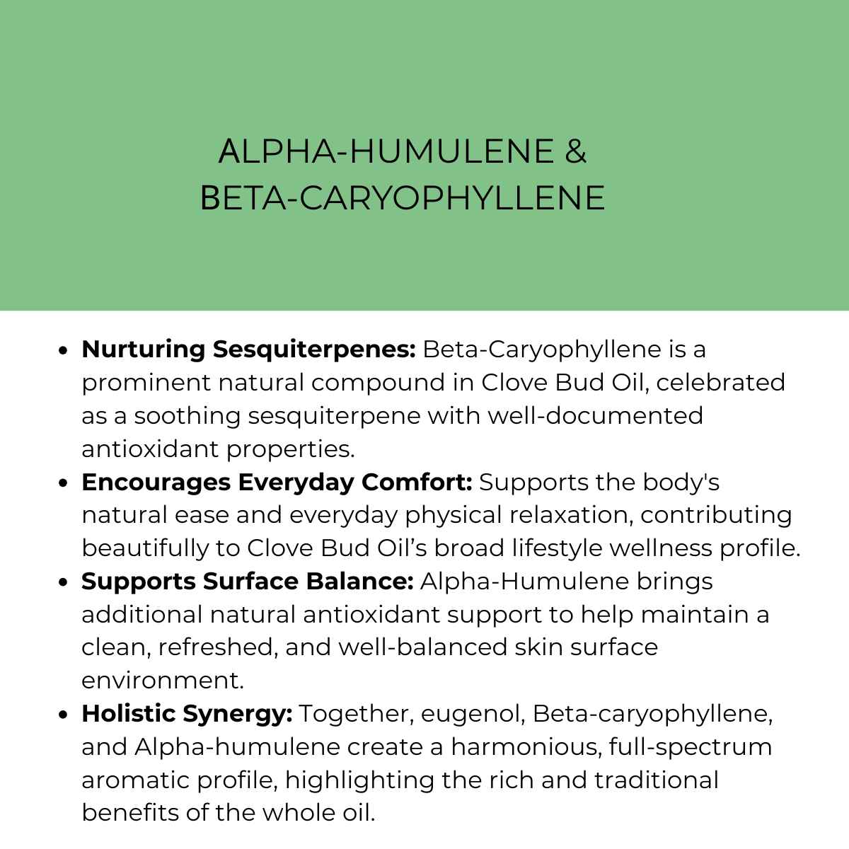 benefit of alpha humulene and beta caryophyllene in clove bud oil