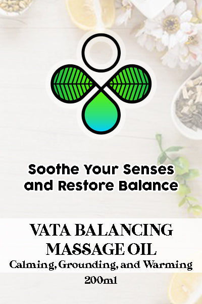 close up image of product photo of 200 ml of vata balancing massage oil