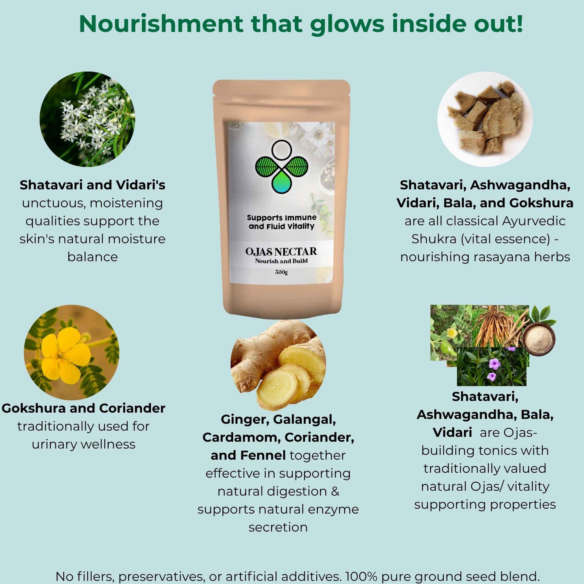 product photo of ojas nectar with benefits and ingredients