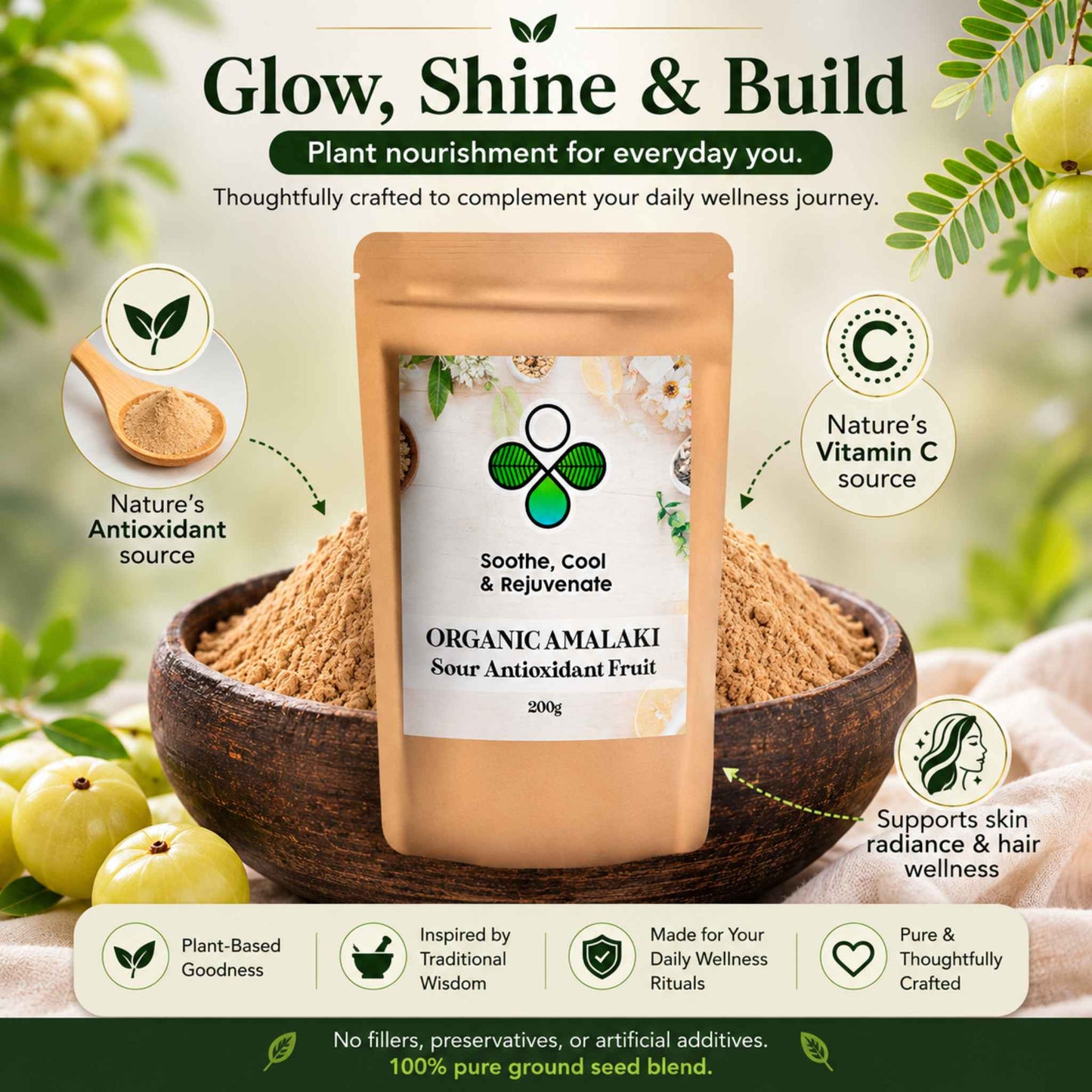 Organic Amla Powder (Amalaki) – Ayurvedic Vitamin C Antioxidant for Natural Vitality, Hair & Skin