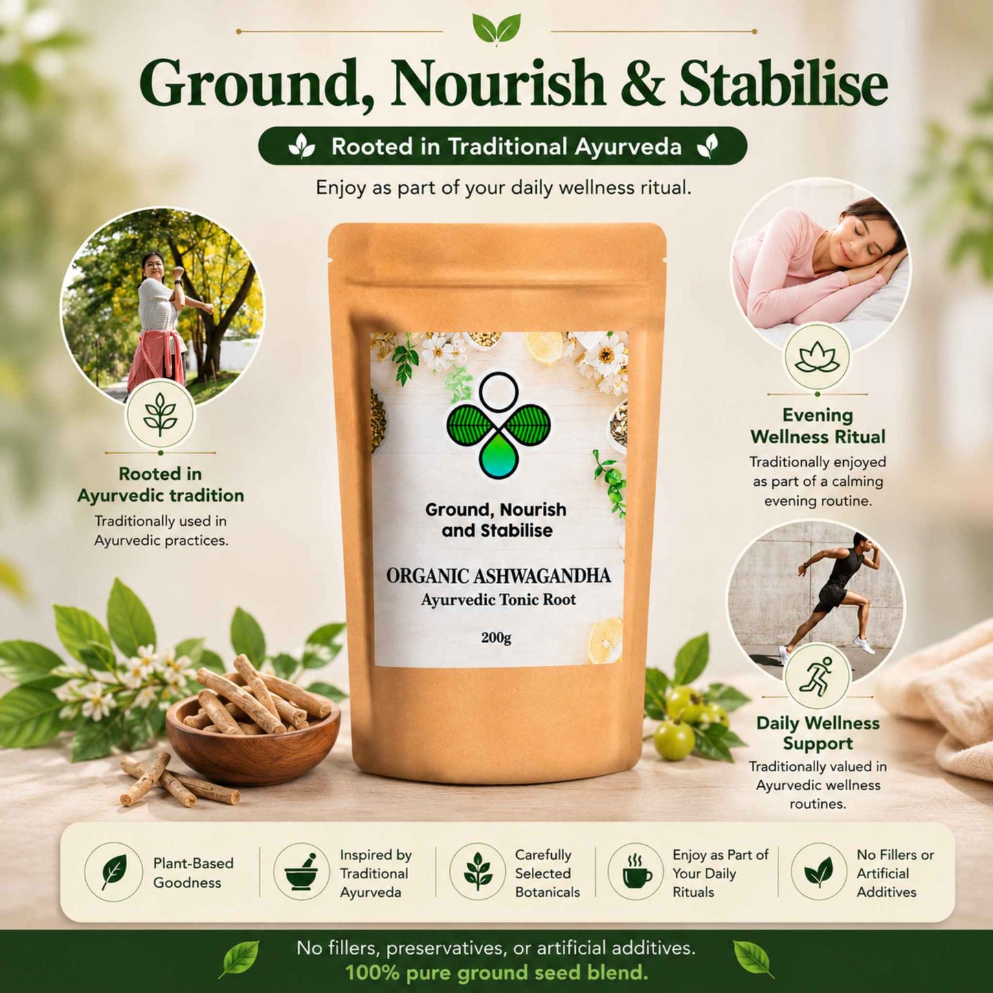 Organic Ashwagandha Powder – Ayurvedic Adaptogen for Inner Ease, Restful Nights & Natural Vitality