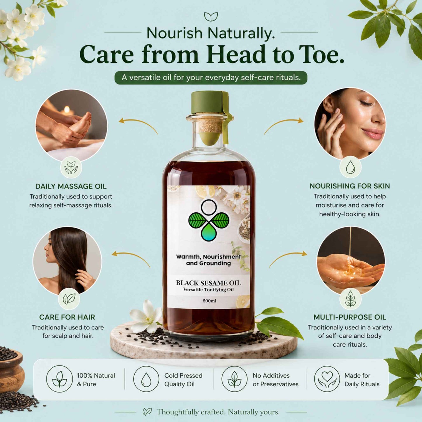 Organic Cold Pressed Black Sesame Oil – Ayurvedic Oil for Skin Nourishment, Hair & Scalp Wellness & Abhyanga