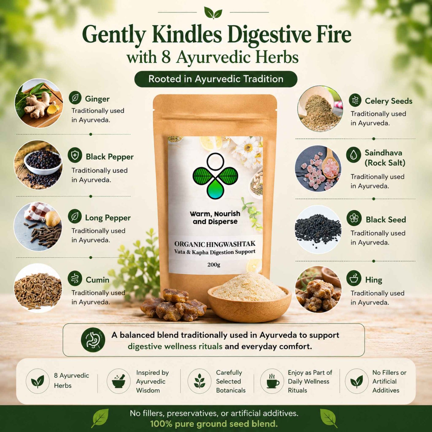 Organic Hingwashtak Powder – Ayurvedic Digestive Spice Blend for Gut Health & Natural Agni