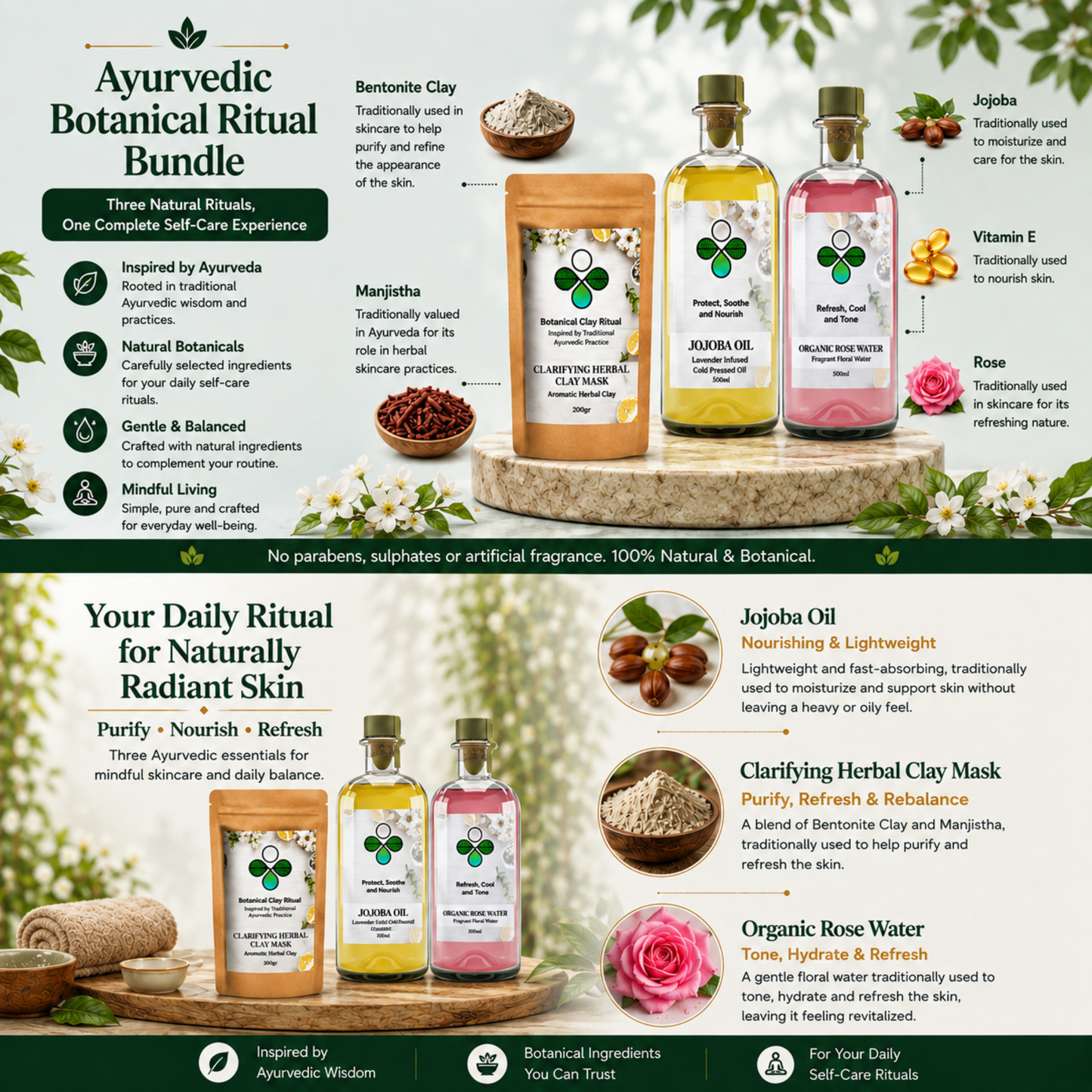 Skin Clarity Ritual Bundle – Clay Mask, Rose Water & Jojoba Oil