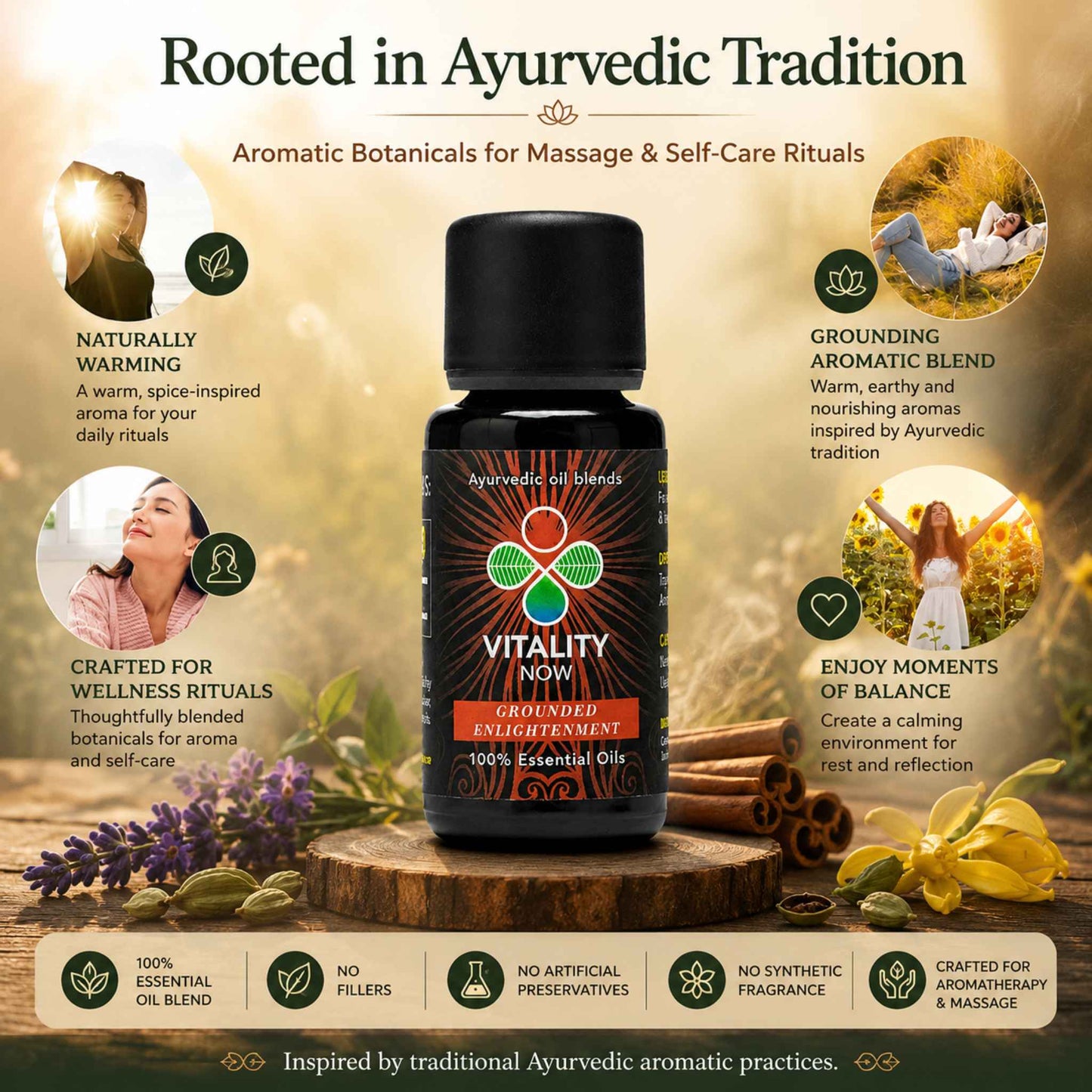 Vata Blend Essential Oil – Ayurvedic Grounding Oil for Natural Calm, Inner Ease & Restful Evenings