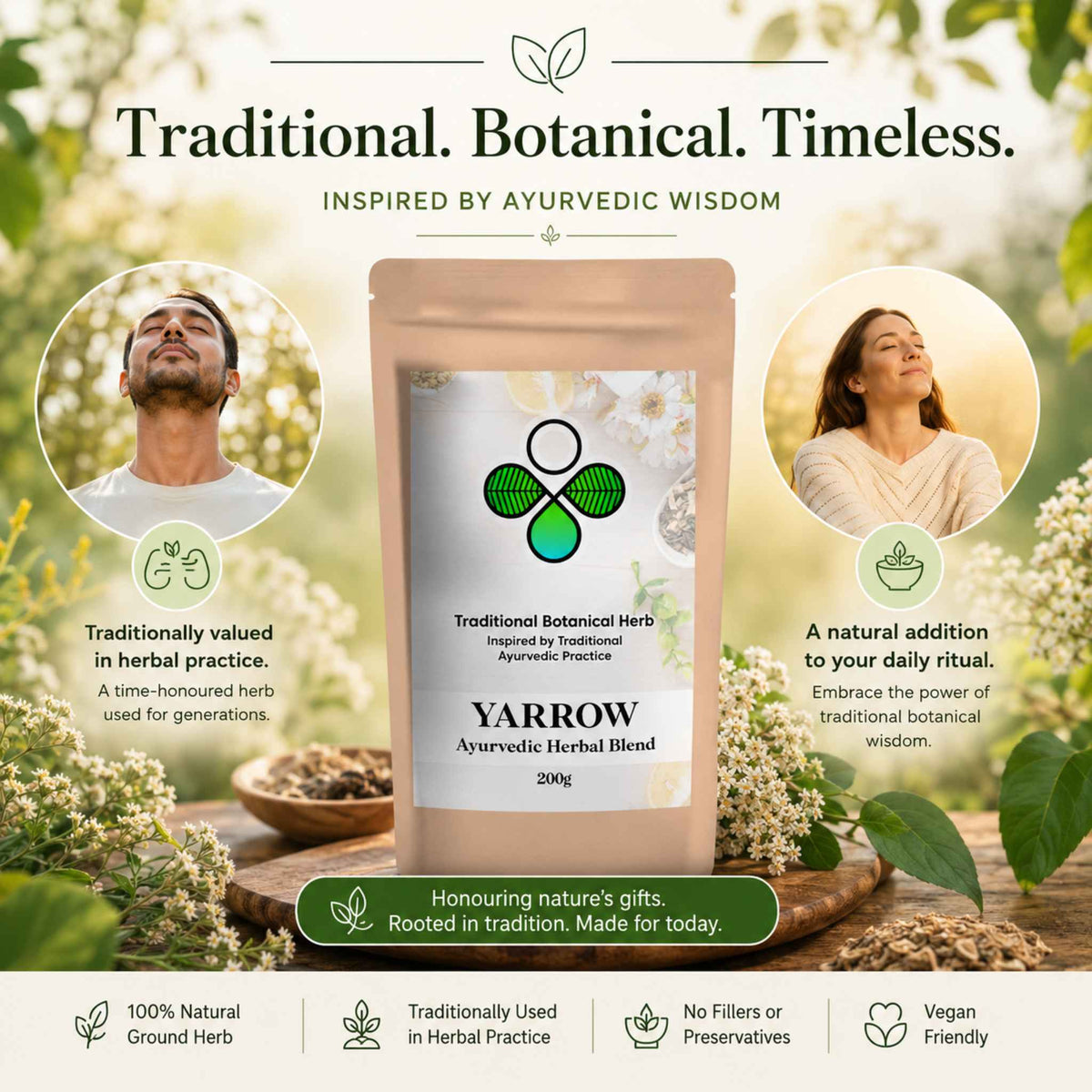 Organic Yarrow – Ayurvedic Herbal Tea & Powder for Natural Seasonal Vitality, Circulation & Skin Wellness