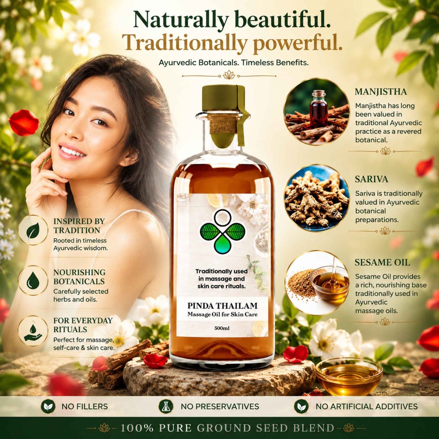 Pinda Thailam – Ayurvedic Cooling Oil with Manjistha for Skin Radiance, Joint Ease & Traditional Wellness